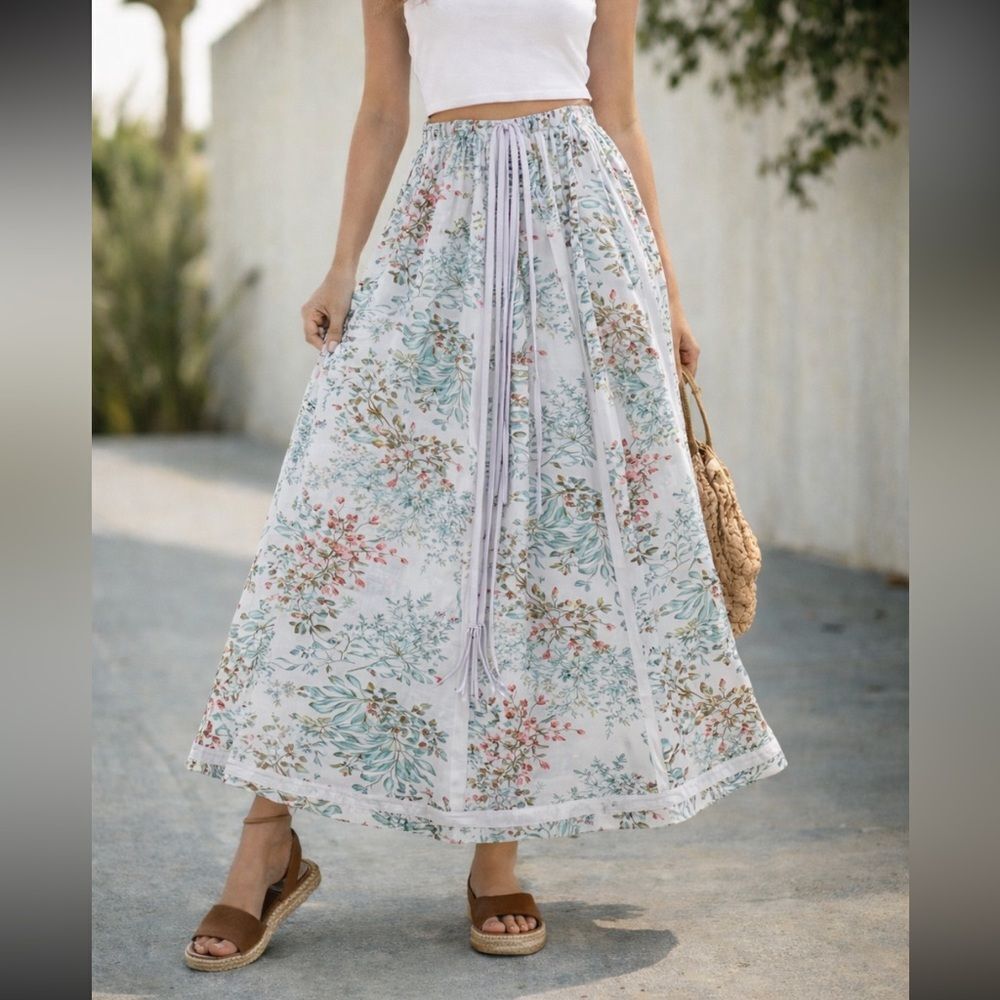 Saks Fifth Avenue SFantastic Vintage Light Blue and Pink Floral Maxi Skirt